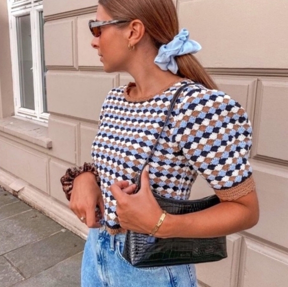 Zara Womens Crochet Knit Cotton Top Size Small - Picture 2 of 10